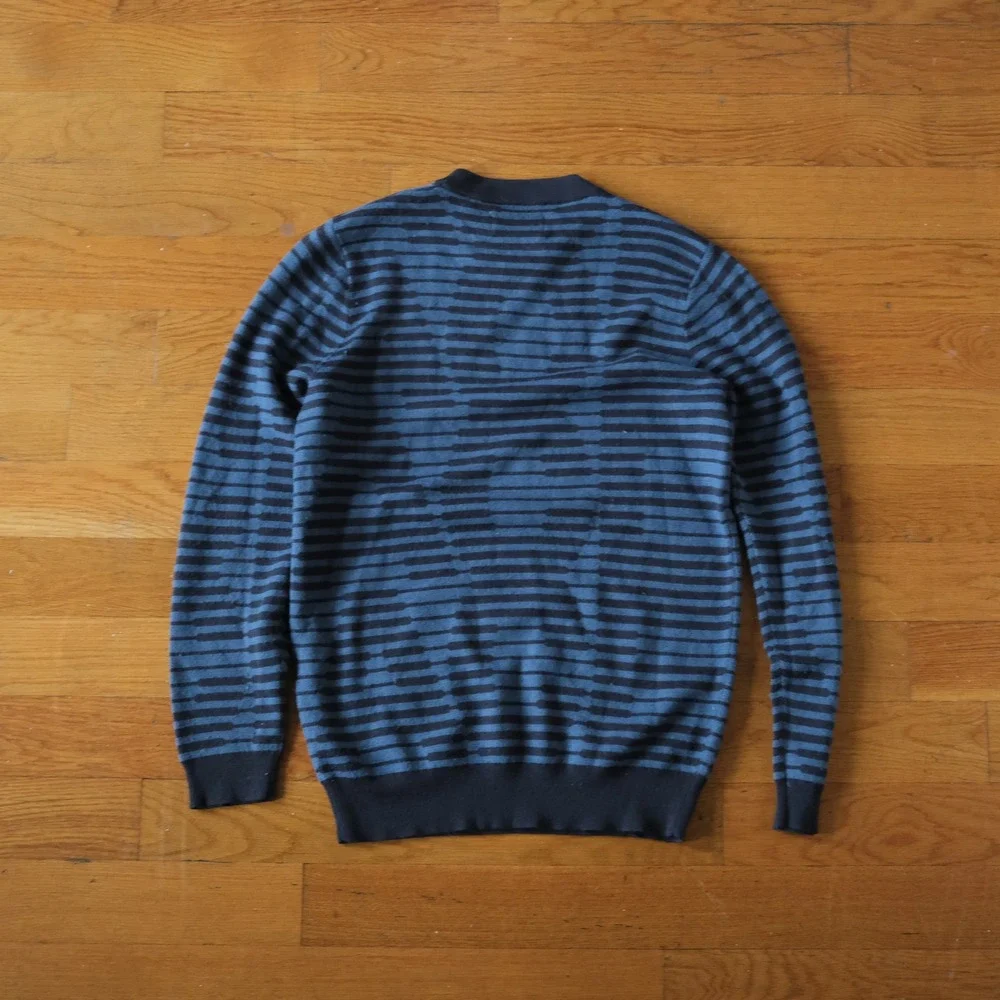 Palace Rep Knit Sweater Mens Indigo Blue Striped Distressed Streetwear M Vintage